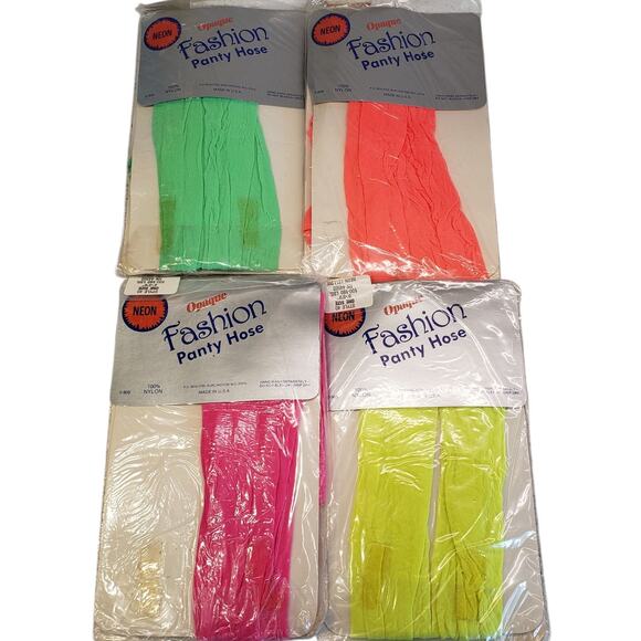 Vintage Opaque Panty Hose Neon Pink Green Yellow Orange 80s One Size - Picture 2 of 8